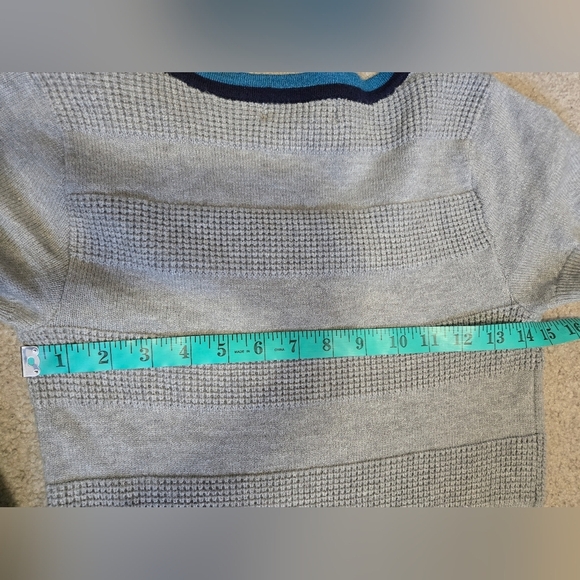 Bagatelle Gray Crew Neck Sweater with Textured Stripes , Navy And Blue Collar. S - Picture 7 of 8